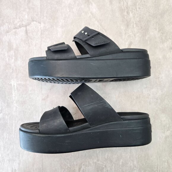 Crocs Platform Sandals 6 Black Rubber Retro Y2k Open Toe Flatform Chunky Slides - Picture 6 of 12